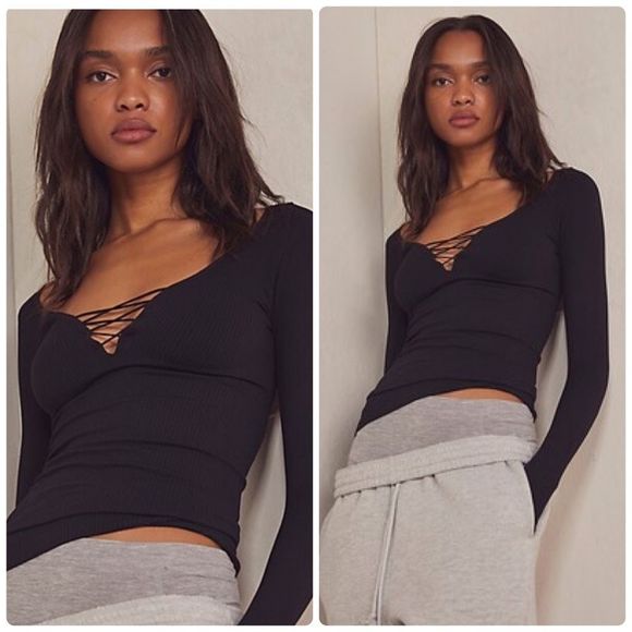 Free People Tops - 🆕 Free People - Casual Friday Long Sleeve Ribknit Top In Black